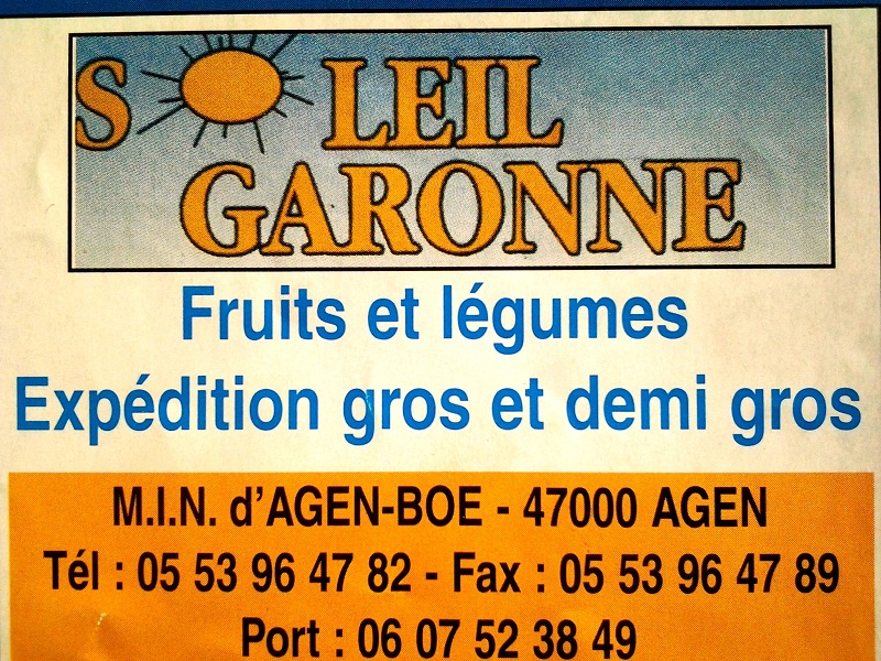 SOLEIL GARONNE Sarl, Toutes activités de commerce, commission de fruits et légumes, (importation, exportation) 